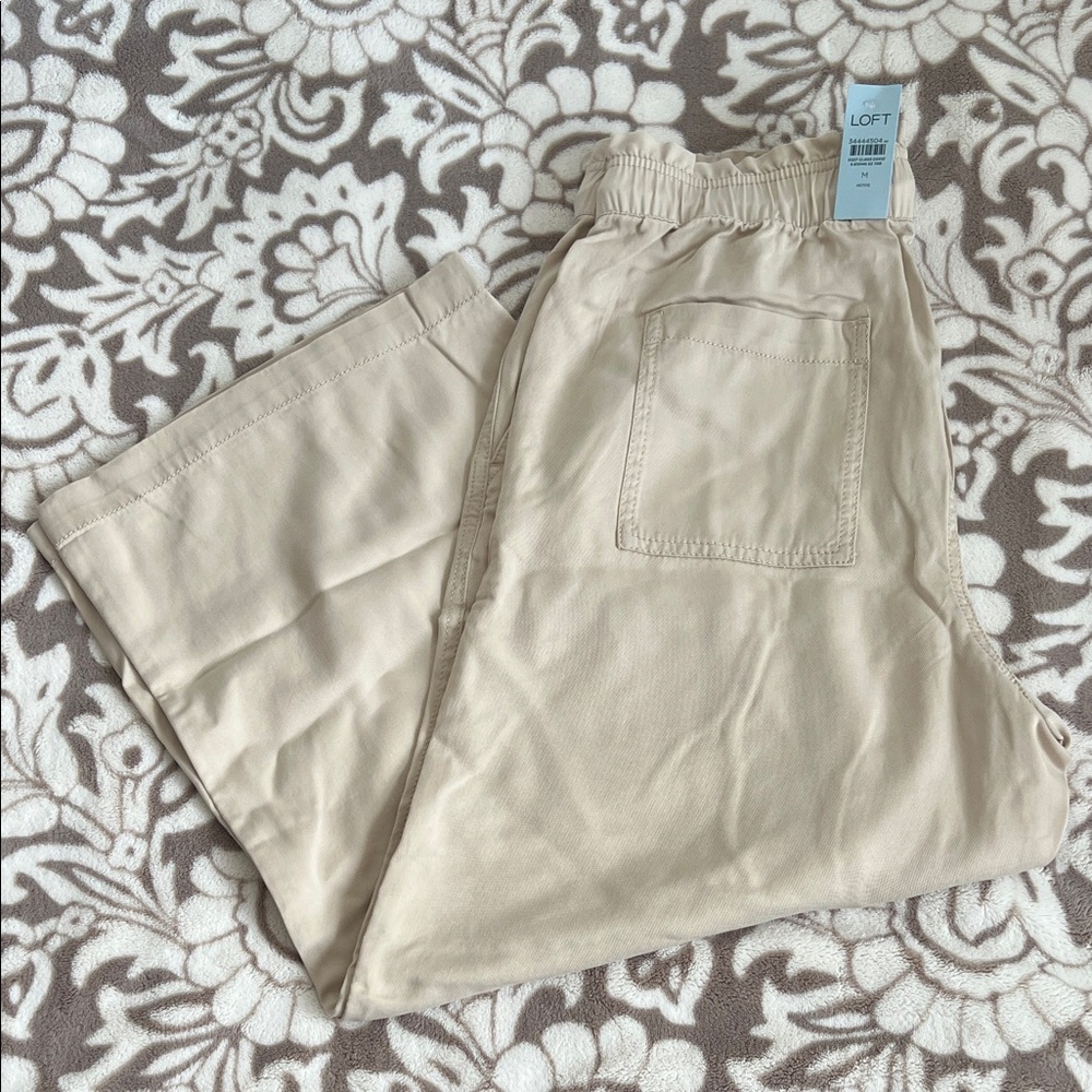 LOFT Light Beige Relaxed Wide Cropped Pants